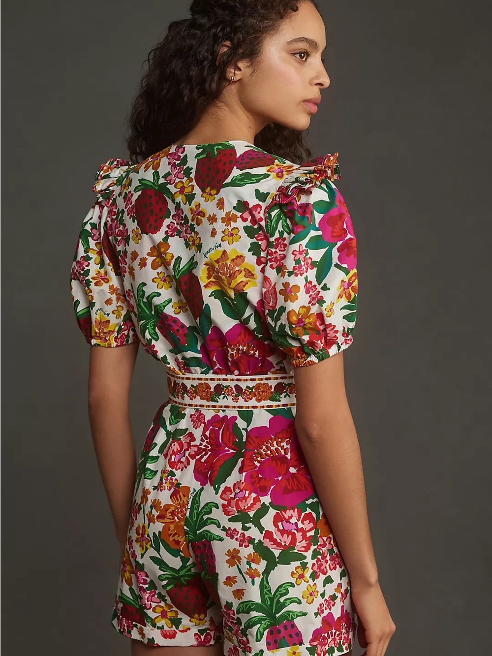 Farm Rio Flowerful Sketch Romper, Size XL, Summer Strawberry Print - Picture 2 of 16